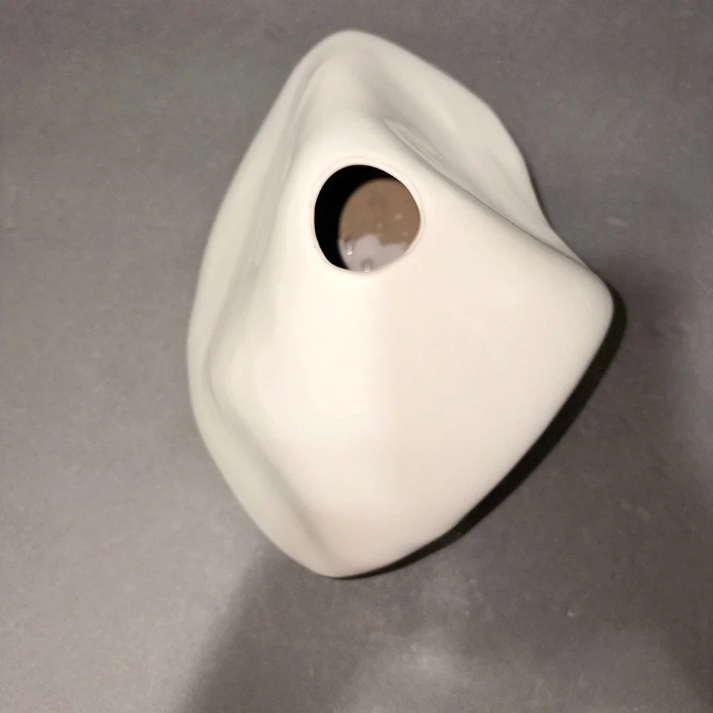 Modernist White Ceramic Asymmetrical Organic Pebble Bud Vase Sculptural Decor